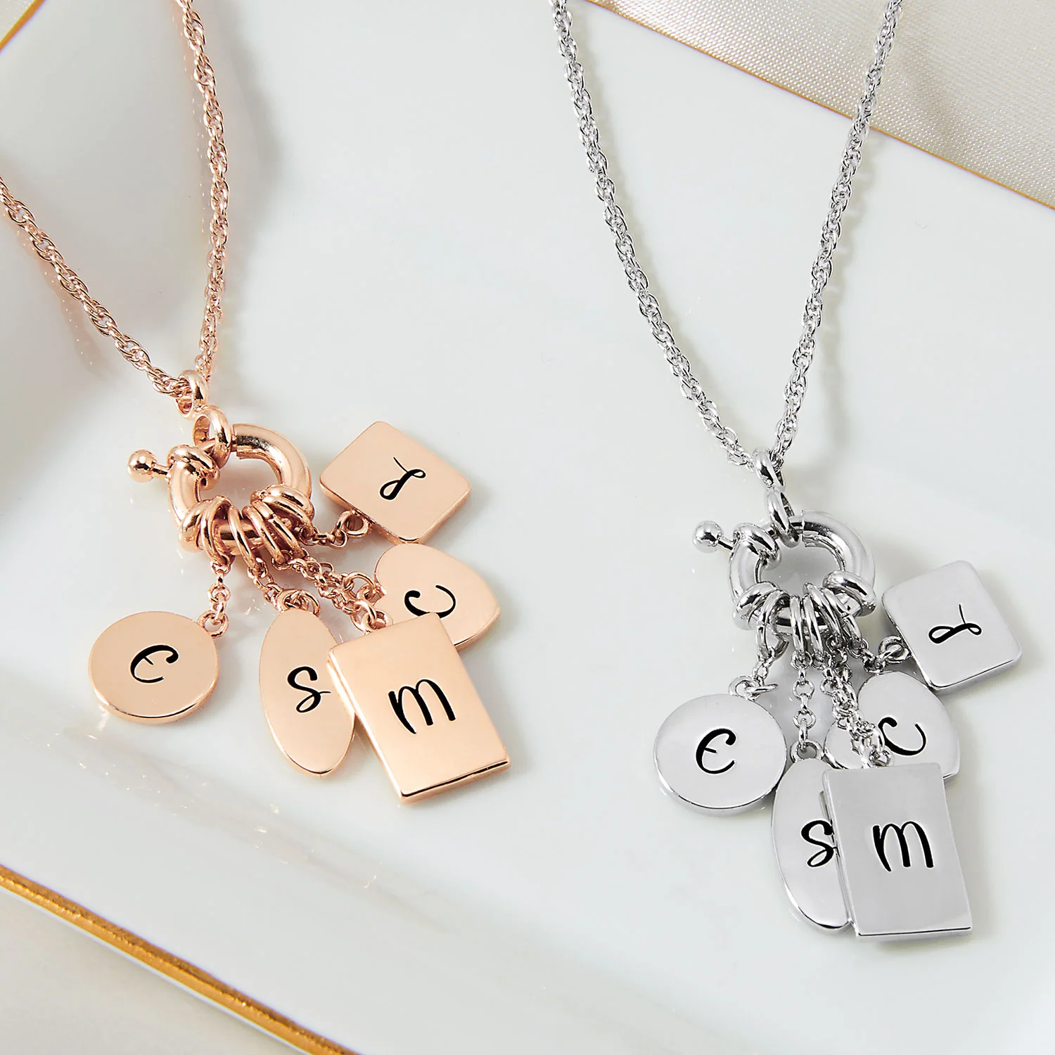 Silver Multishape Engraved Charm Cluster Necklace - 3 to 5 Initials - Image 6