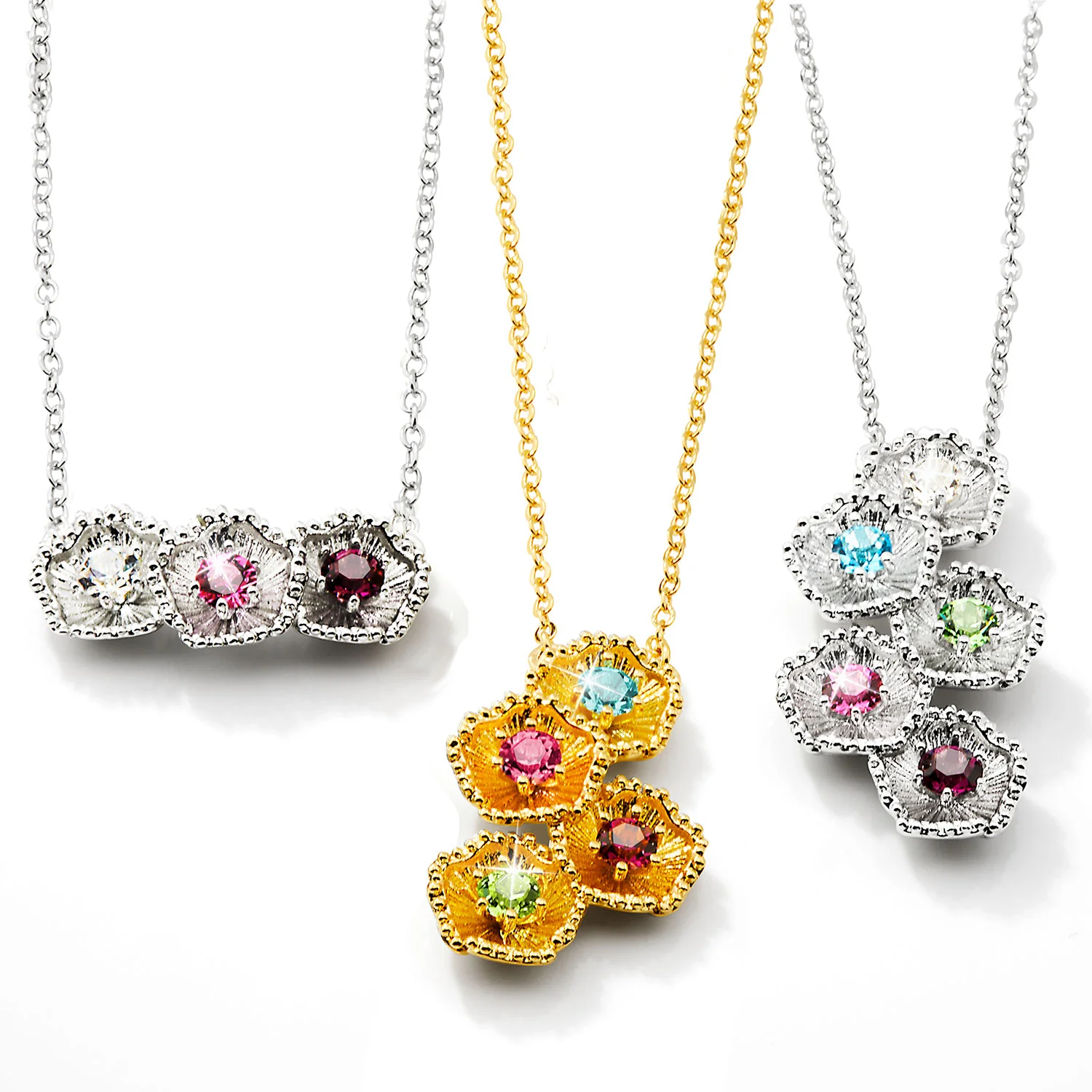 Silver Plated 3-D Flower with Birthstone Necklace