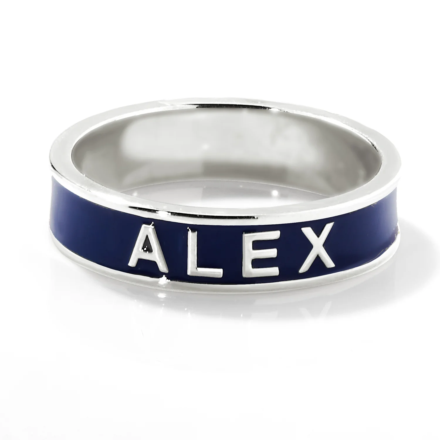 Silver Plated 4.5mm wide Birthmonth Enamel Name Band Ring