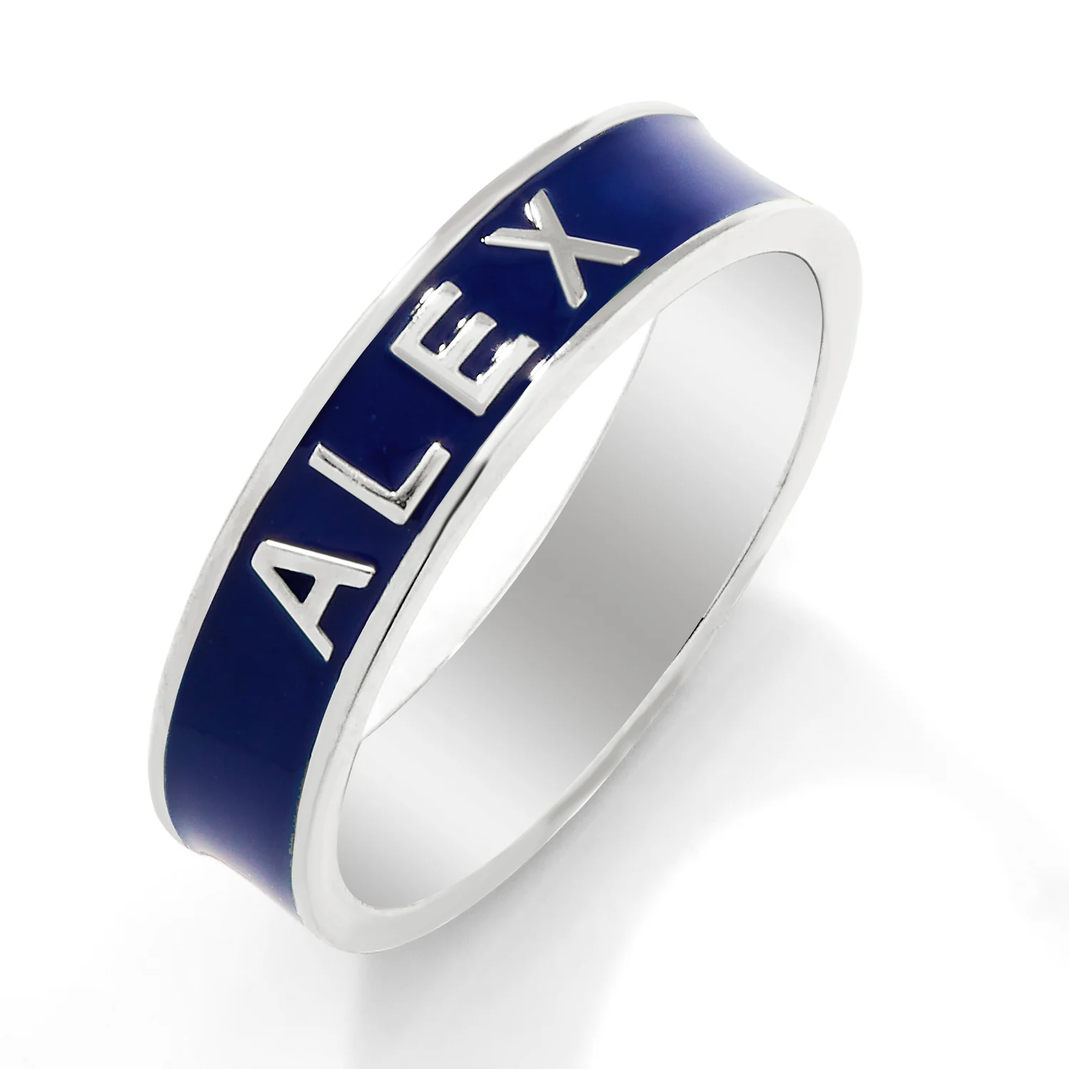 Silver Plated 4.5mm wide Birthmonth Enamel Name Band Ring - Image 3