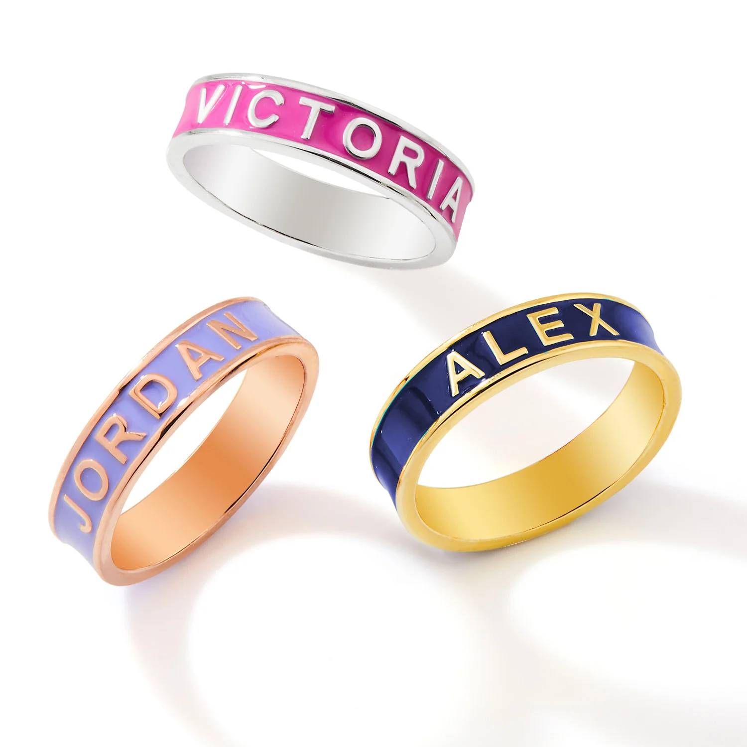 Silver Plated 4.5mm wide Birthmonth Enamel Name Band Ring - Image 5