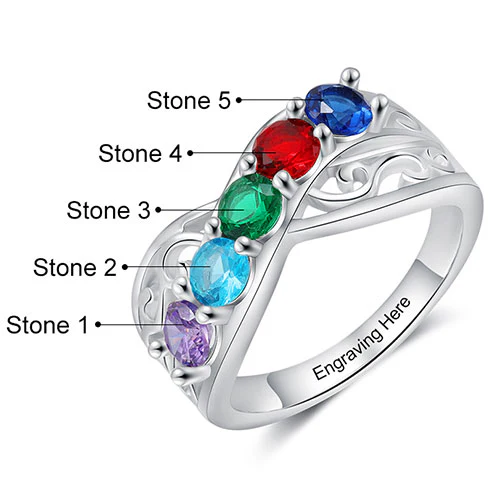 Silver Plated 5 Birthstone Filigree Crossover Ring - Image 2