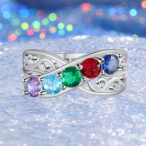 Silver Plated 5 Birthstone Filigree Crossover Ring - Image 3