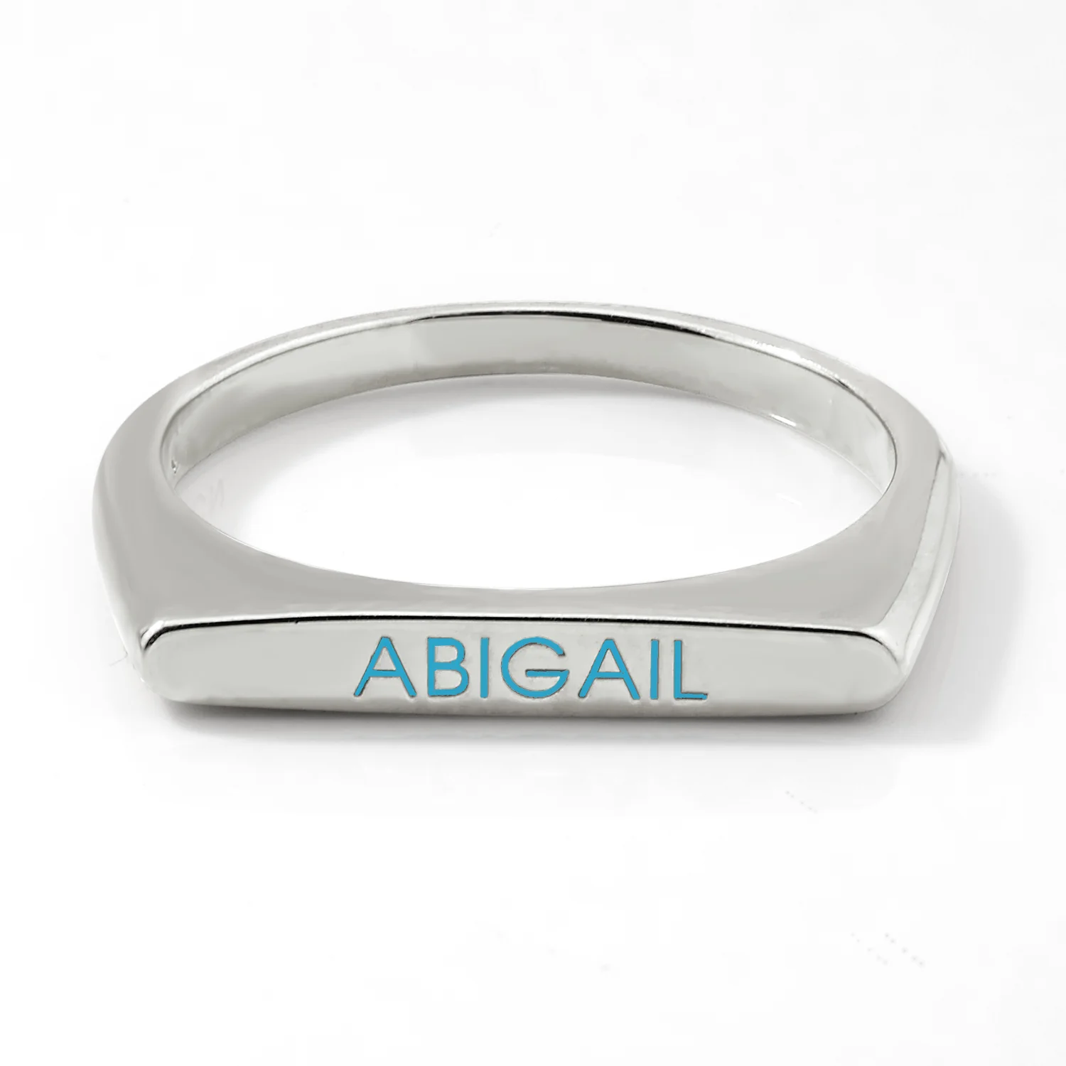 Silver Plated Birthmonth Enamel Name Rectangular Stackable Ring