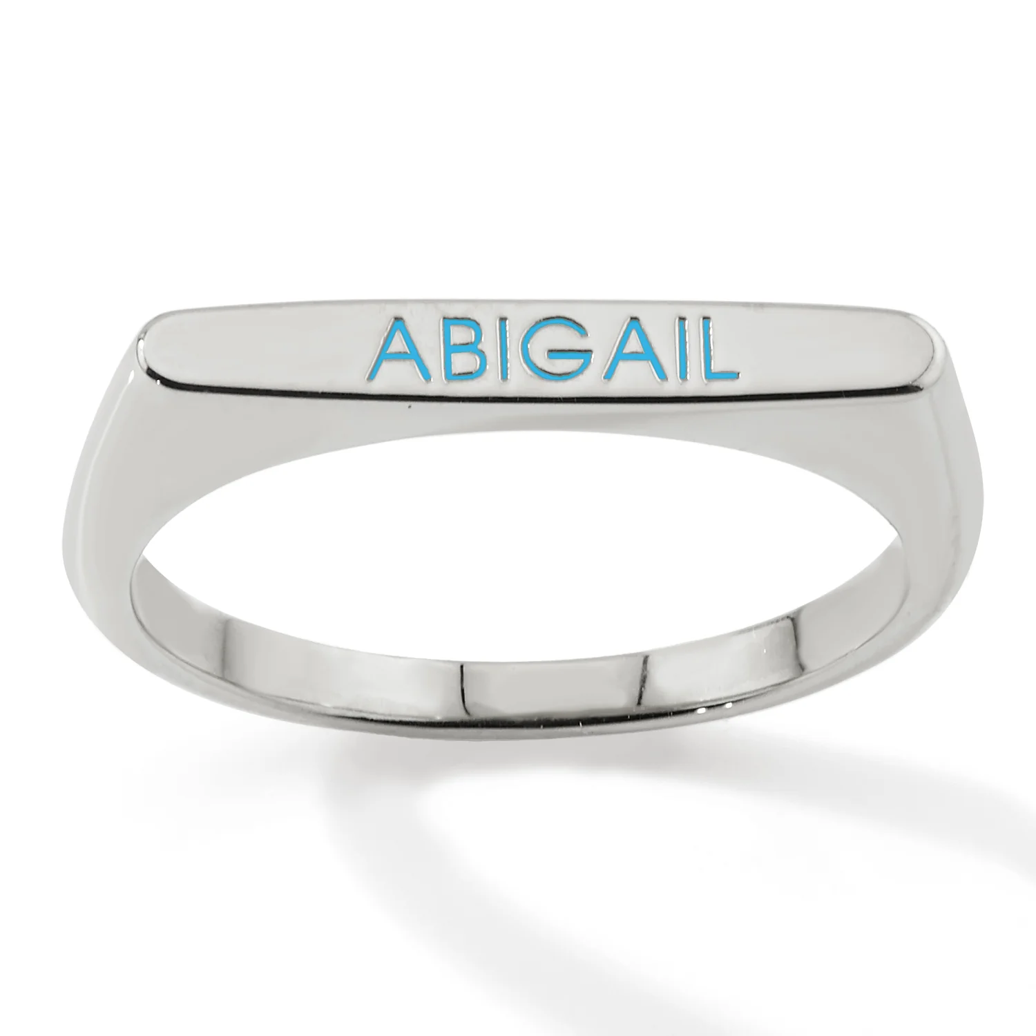 Silver Plated Birthmonth Enamel Name Rectangular Stackable Ring - Image 3