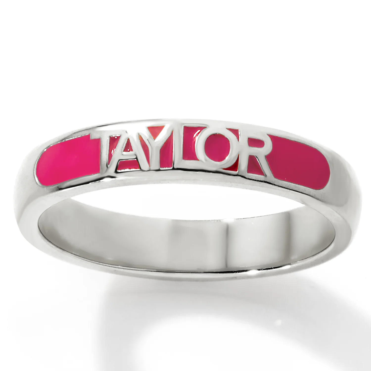 Silver Plated Birthmonth Enamel Name Rounded Band Ring - Image 3