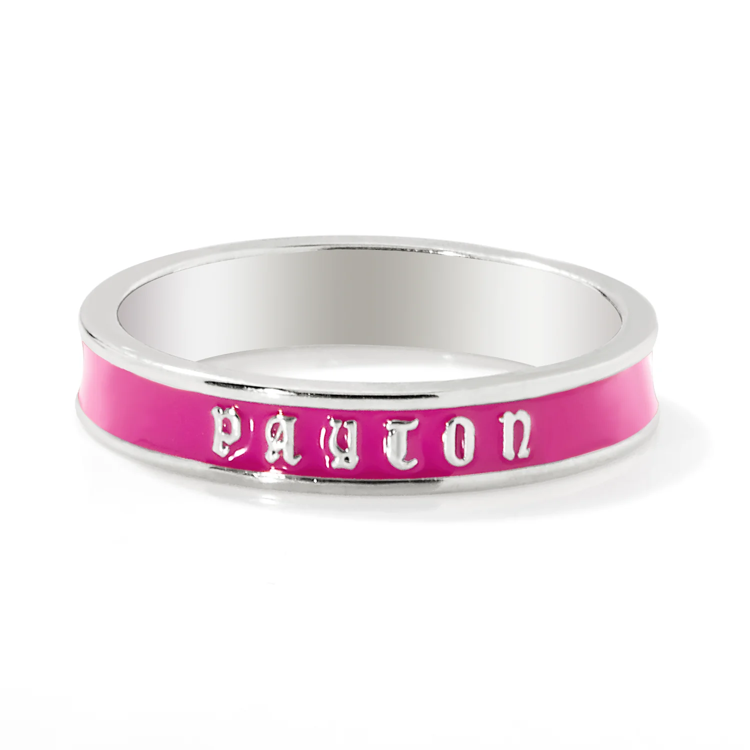 Silver Plated Birthmonth Enamel Old English Name Band Ring