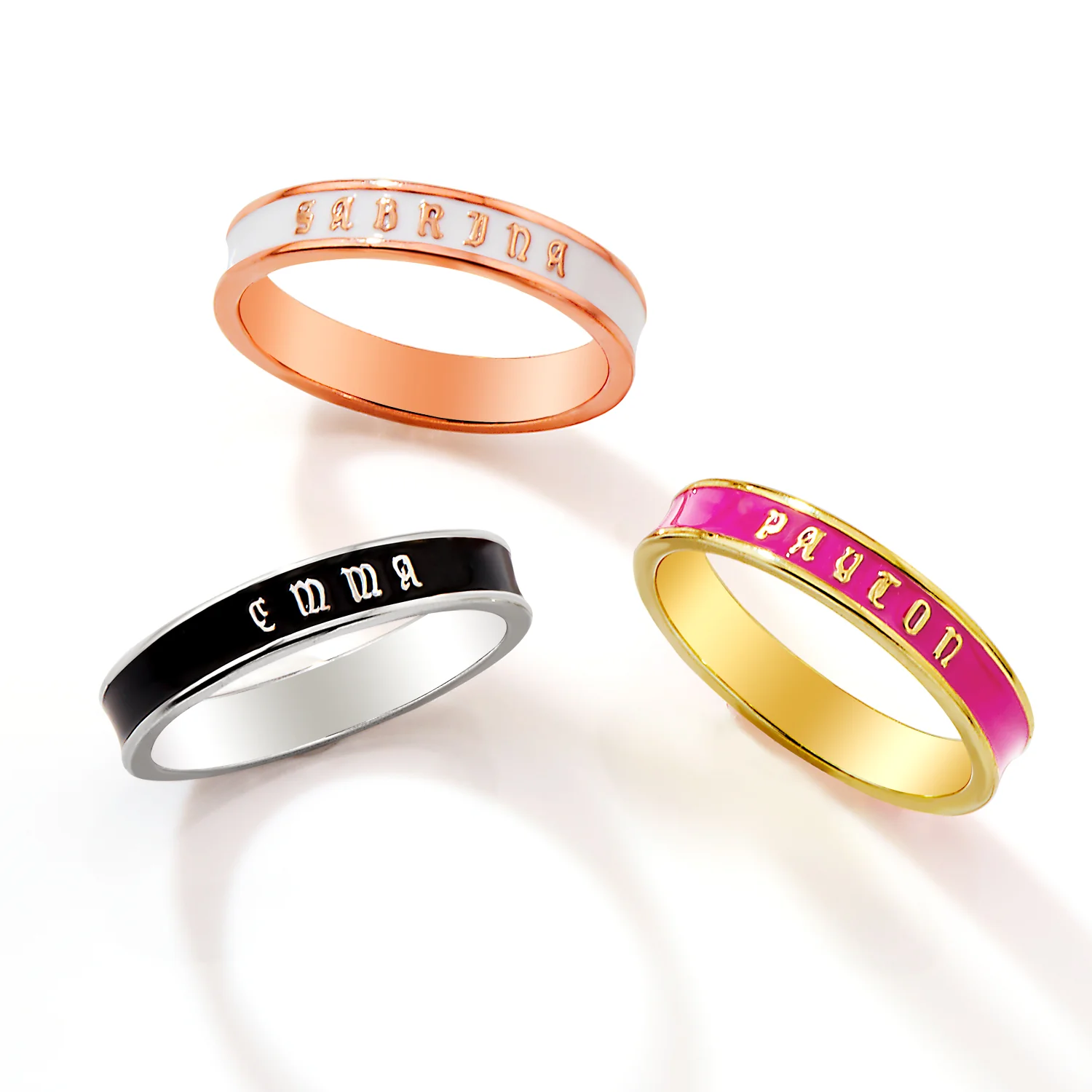 Silver Plated Birthmonth Enamel Old English Name Band Ring - Image 5