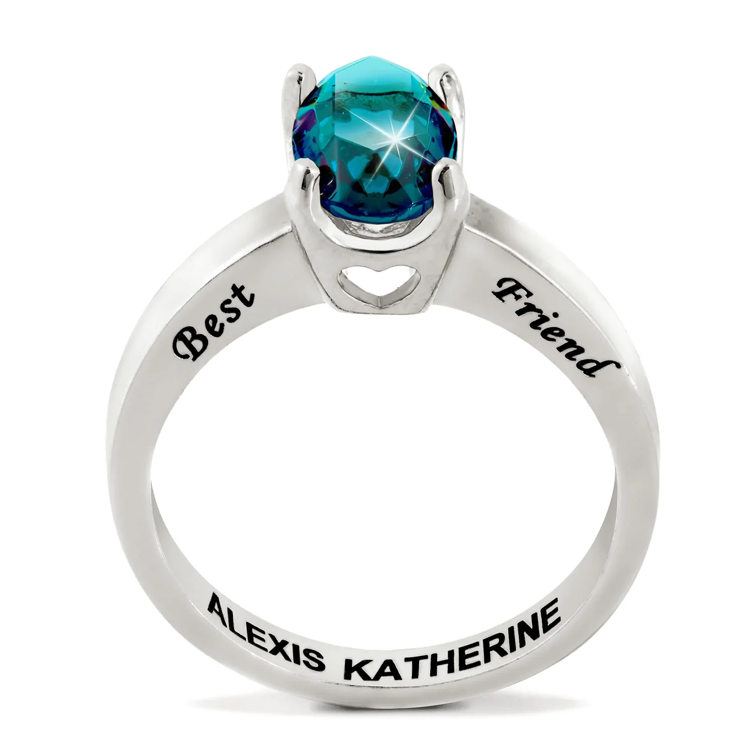 Silver Plated Oval Birthstone “Close to Your Heart” Solitaire Ring - Image 2