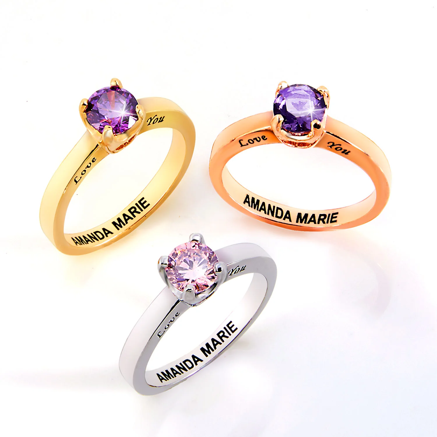 Silver Plated Round Birthstone “Close to Your Heart” Solitaire Ring - Image 3