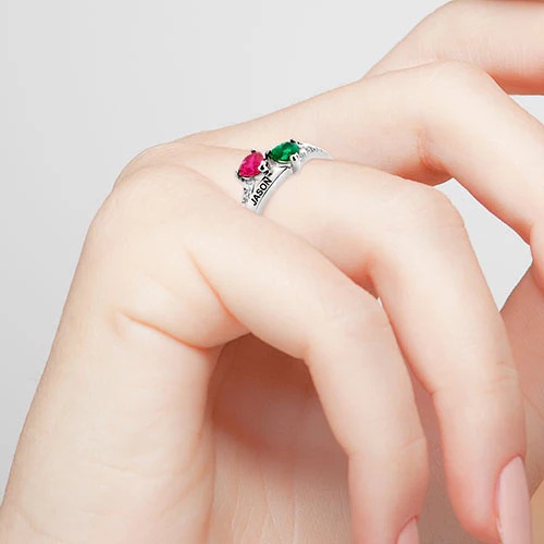 Silver Plated Couple's Birthstone Heart Diamond Accent Ring - Image 3