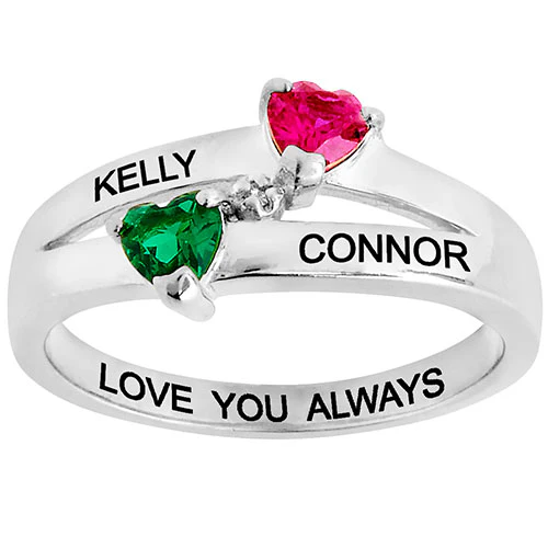 Silver Plated Couple's Birthstone Heart Diamond Accent Ring