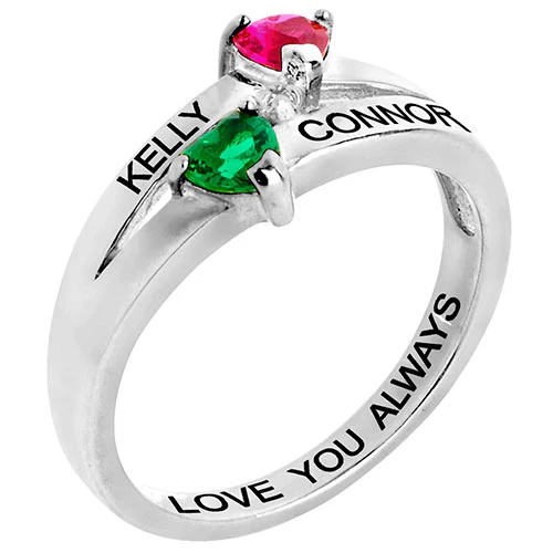 Silver Plated Couple's Birthstone Heart Diamond Accent Ring - Image 2