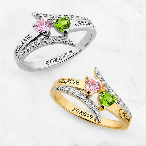 Silver Plated Couple's Heart Birthstone Bypass Diamond Accent Ring - Image 4