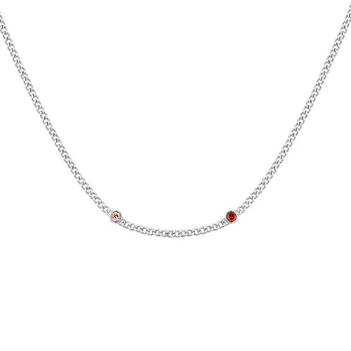 Silver Plated Curb Chain with Birthstone Stations Necklace -  2 to 6 stones - Image 3