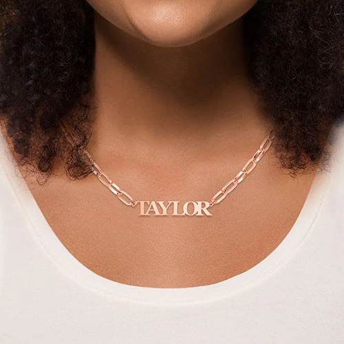 Silver Plated Cutout Name Thick Paper Clip Necklace - Image 6