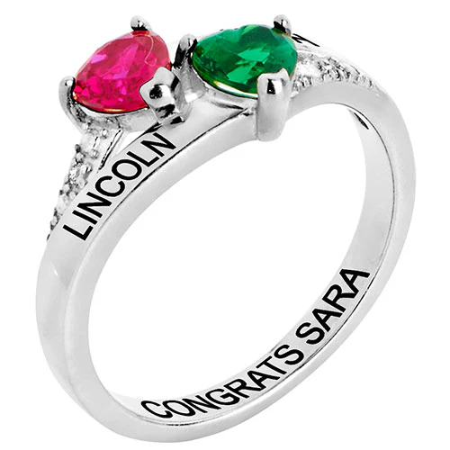 Silver Plated Double Birthstone Heart Diamond Accent Class Ring - Image 2
