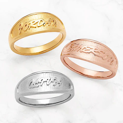Silver Plated Embossed Name Tapered Ring - Image 3