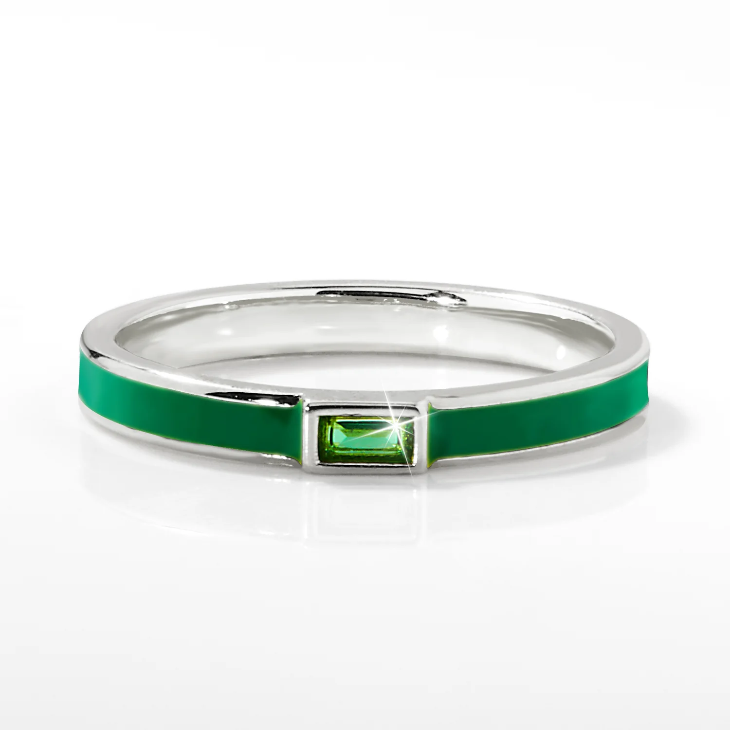 Silver Plated Enamel and Birthstone Stackable Band Ring - Image 3