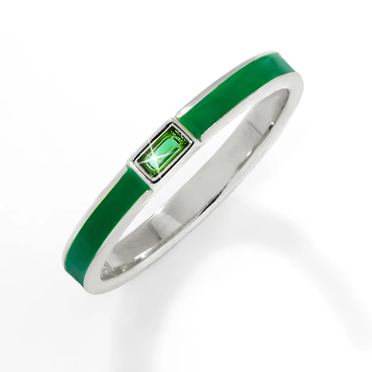 Silver Plated Enamel and Birthstone Stackable Band Ring - Image 4
