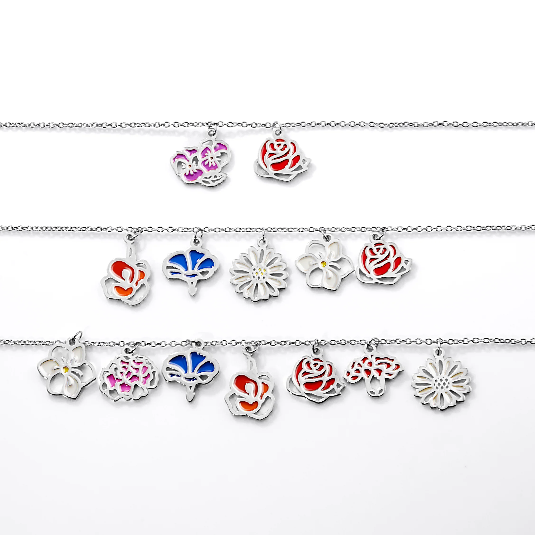 Silver Plated Enamel Birth Month Flower Charm Bracelet - Image 4