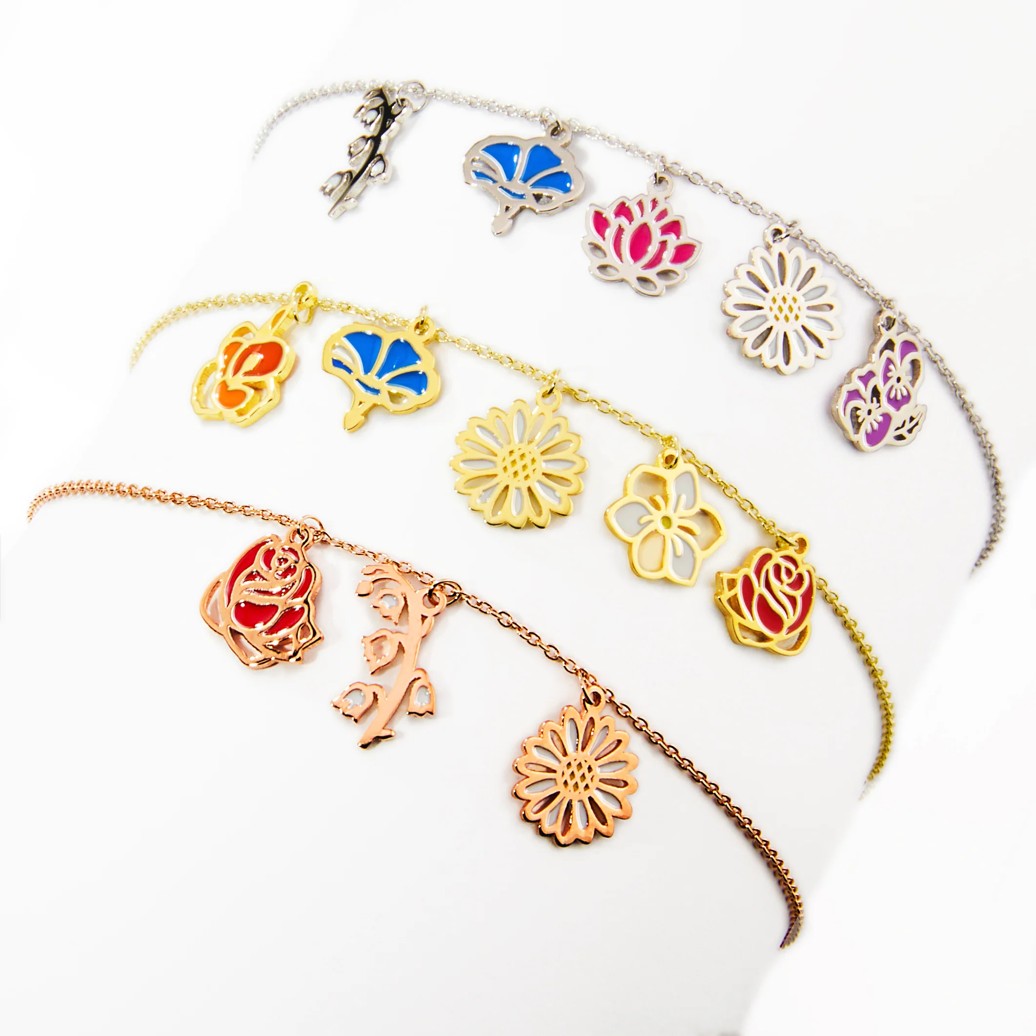 Silver Plated Enamel Birth Month Flower Charm Bracelet - Image 7