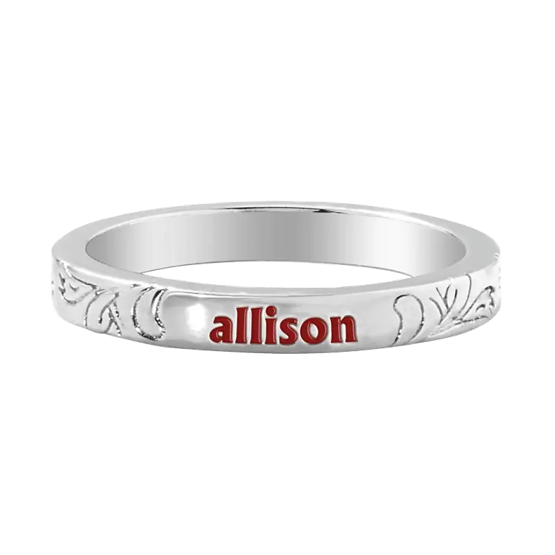 Silver Plated Enamel Name Floral Filigree Band Ring - Image 3