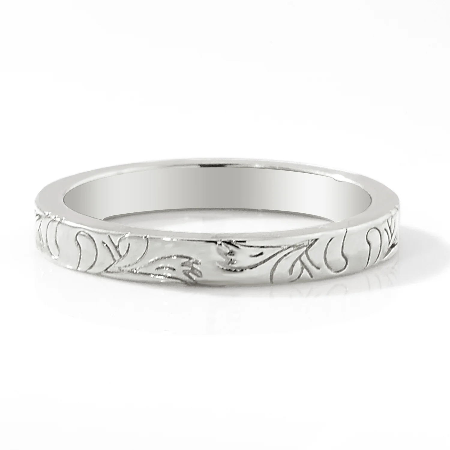 Silver Plated Enamel Name Floral Filigree Band Ring - Image 5
