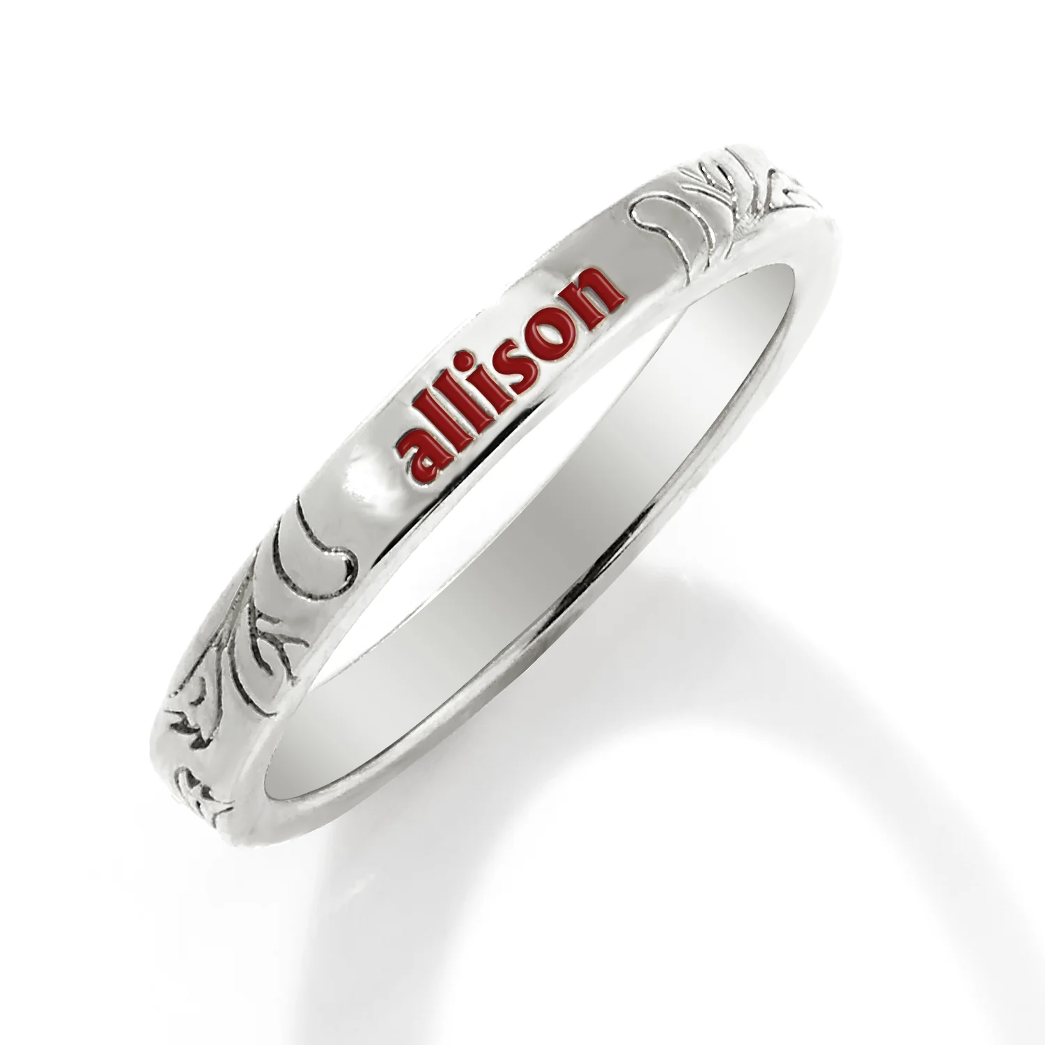 Silver Plated Enamel Name Floral Filigree Band Ring - Image 6