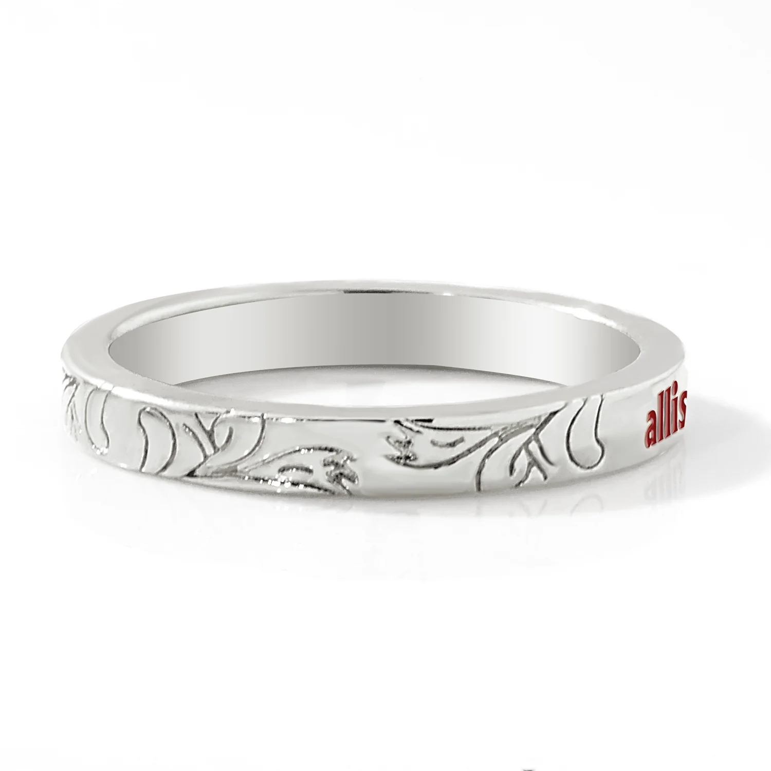 Silver Plated Enamel Name Floral Filigree Band Ring - Image 7