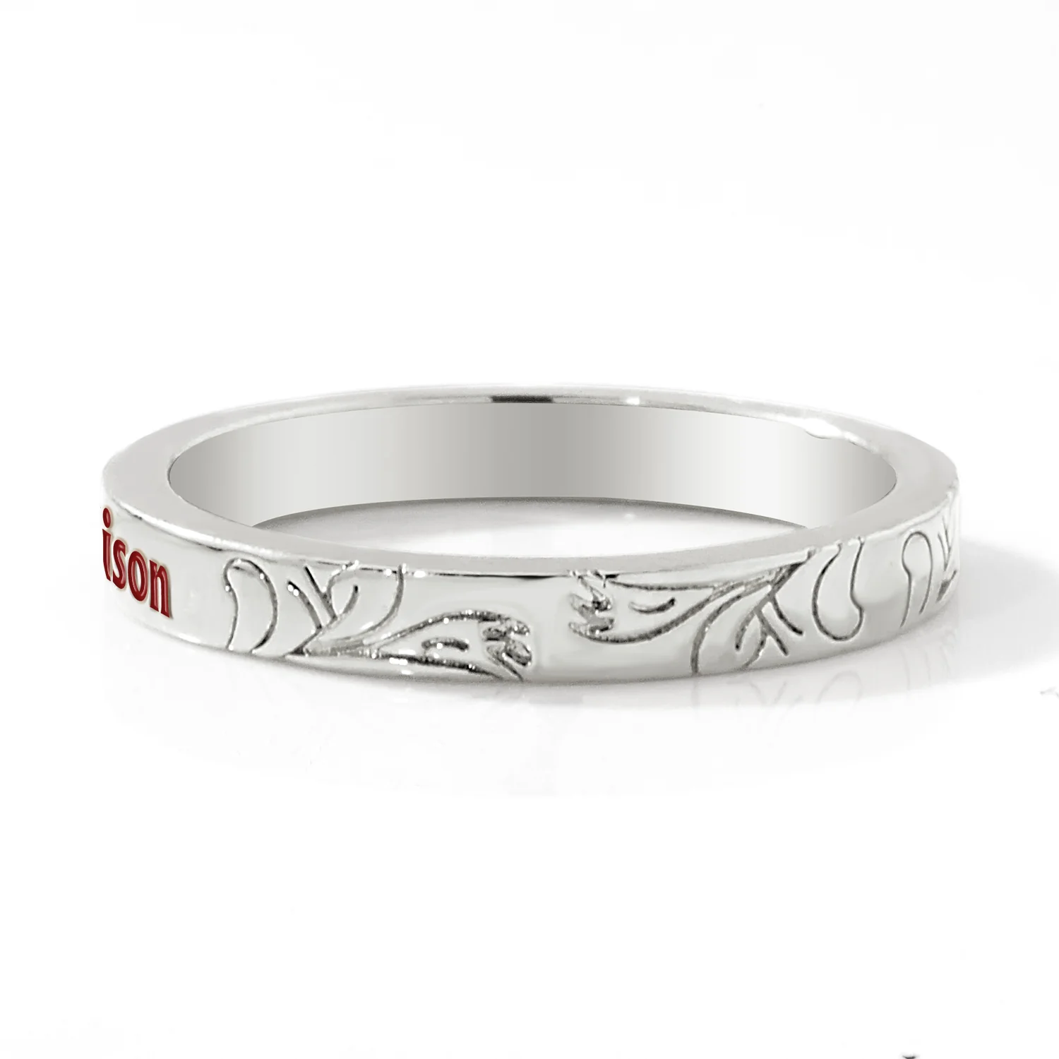 Silver Plated Enamel Name Floral Filigree Band Ring - Image 8
