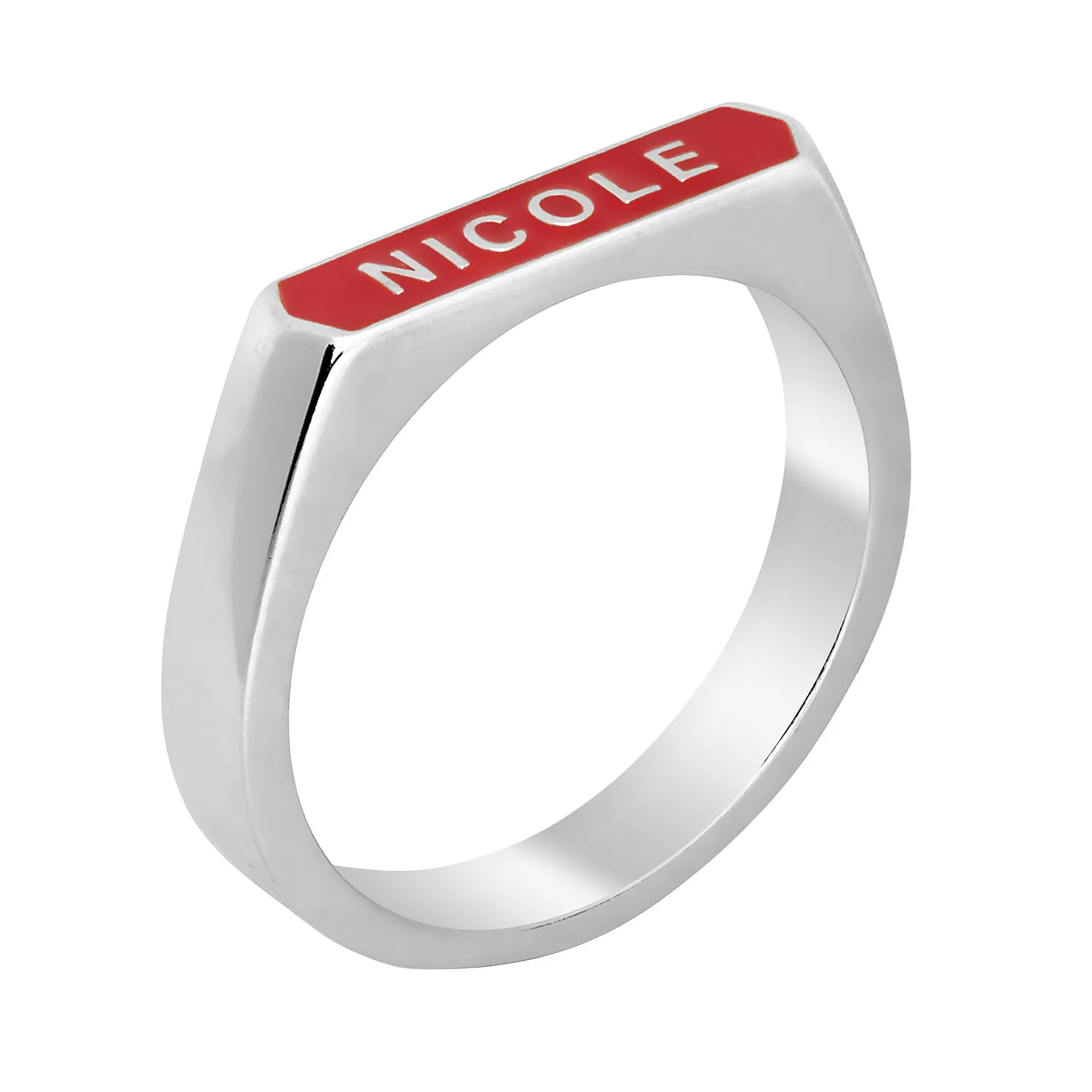 Silver Plated Enamel Name Rectangle Ring - Image 3