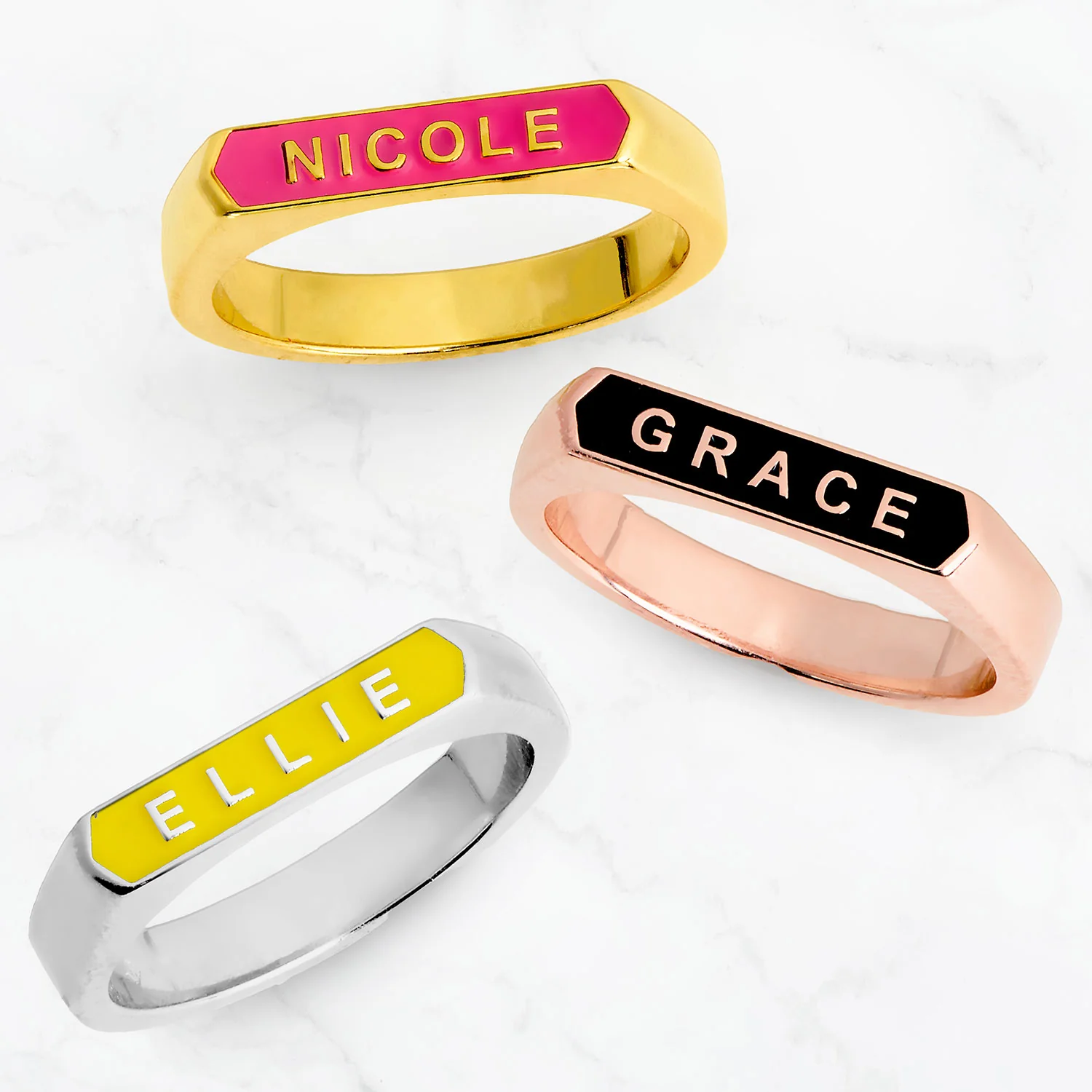 Silver Plated Enamel Name Rectangle Ring - Image 4