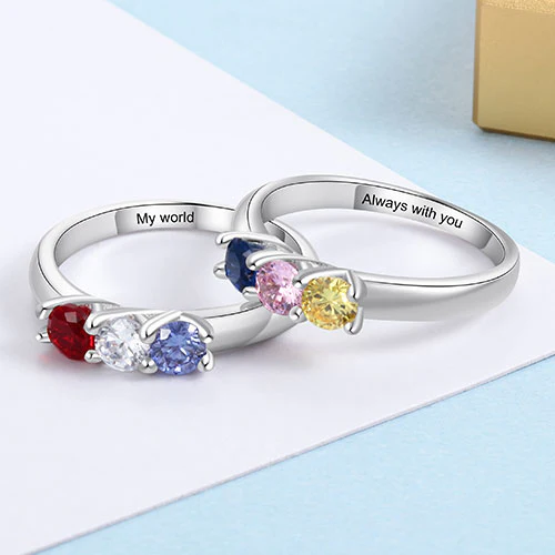 Silver Plated Engraved 3 Birthstone Ring - Image 6