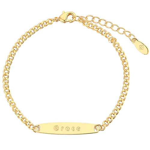 Silver Plated Engraved Bar Curb Chain Bracelet - Image 4