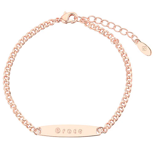 Silver Plated Engraved Bar Curb Chain Bracelet - Image 6