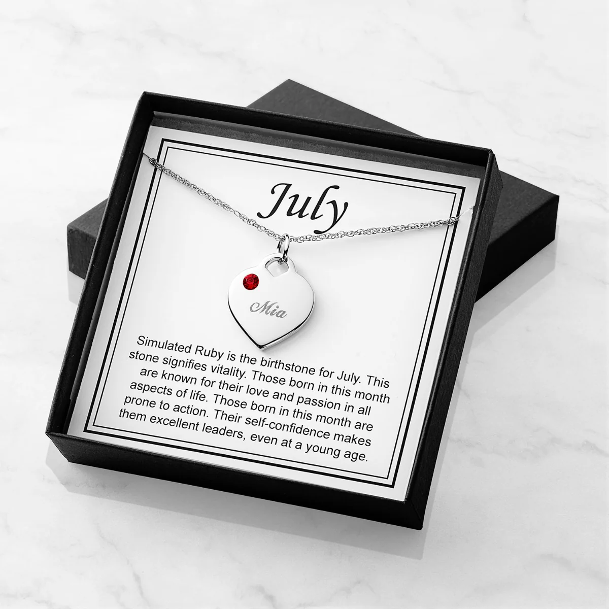 Silver Plated Engraved Birthstone Charm Necklace with Card - Image 2