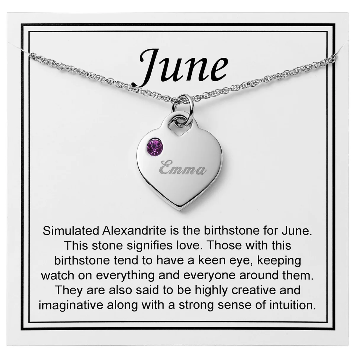Silver Plated Engraved Birthstone Charm Necklace with Card - Image 3