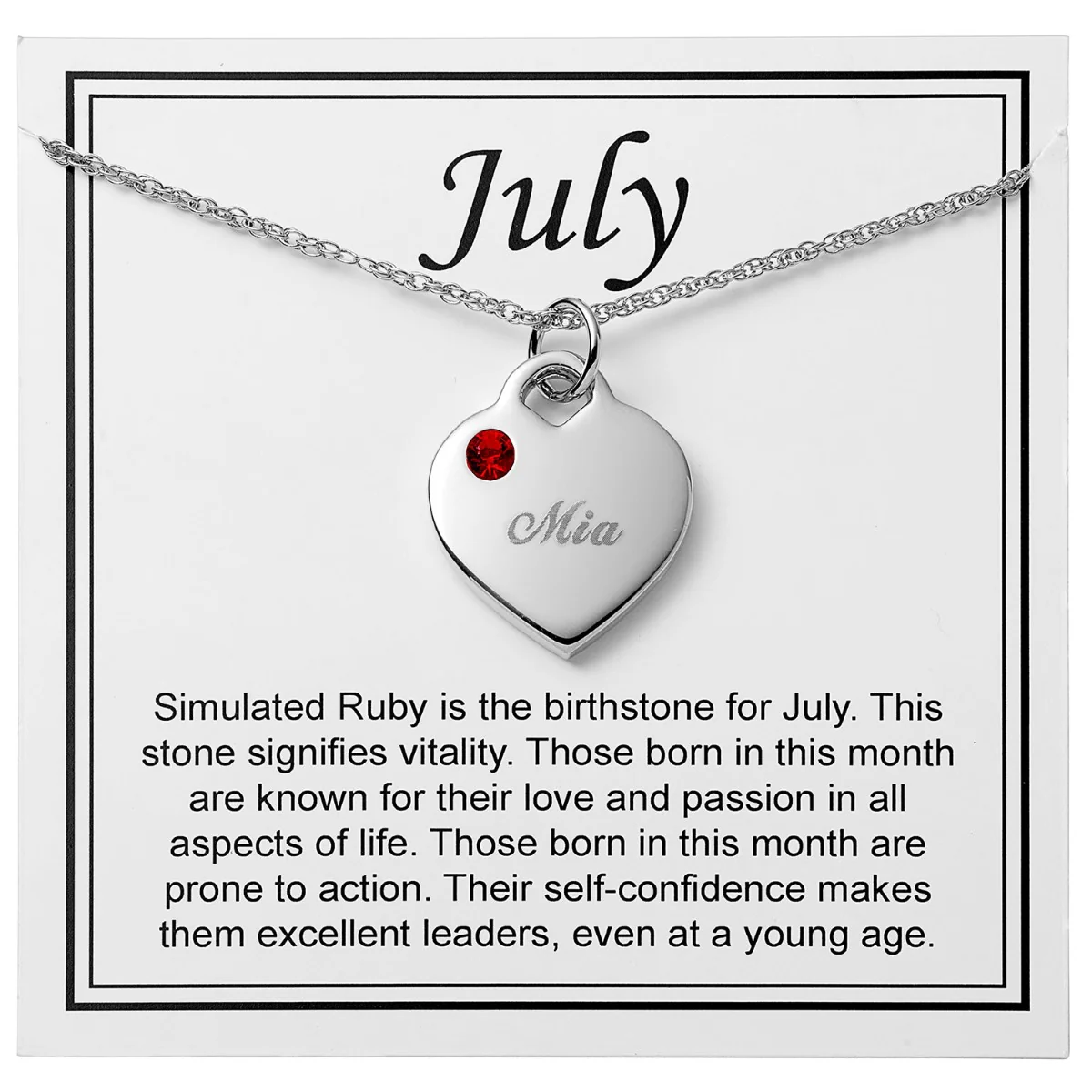 Silver Plated Engraved Birthstone Charm Necklace with Card - Image 4