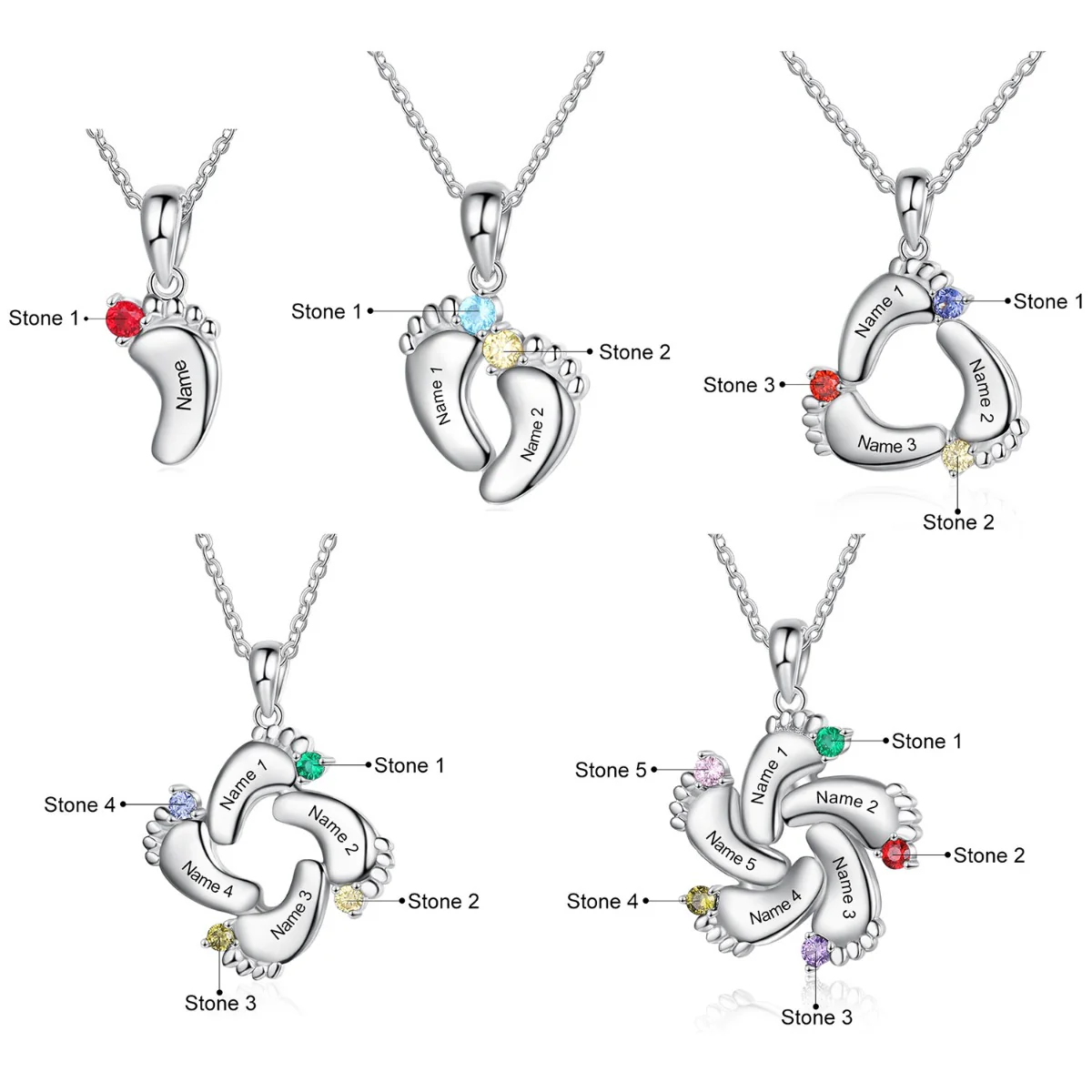 Silver Plated Engraved Birthstone Footprint Necklace - Image 10