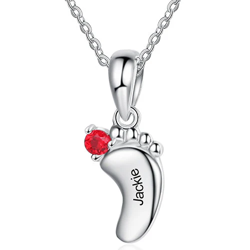 Silver Plated Engraved Birthstone Footprint Necklace - Image 3