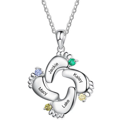 Silver Plated Engraved Birthstone Footprint Necklace - Image 6
