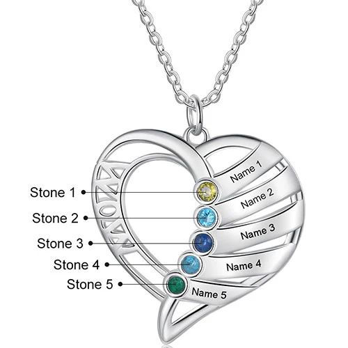 Silver Plated Engraved Birthstone Open Heart Mom Necklace - Image 6