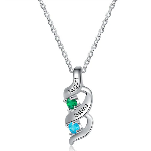 Silver Engraved Birthstone Swirl Necklace - Image 4