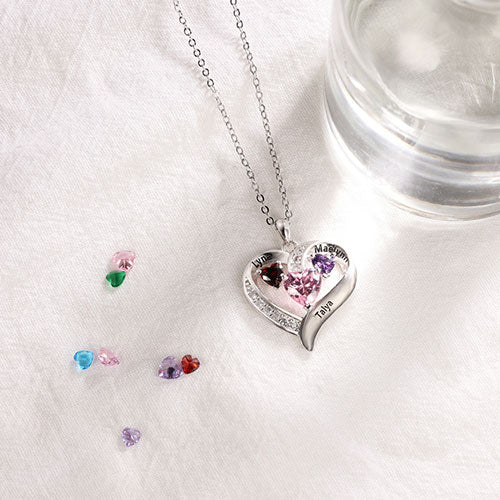Silver Plated Engraved Heart Birthstone Heart Necklace with CZ - Image 4