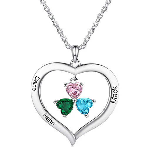 Silver Plated Engraved Heart Birthstone Open Heart Necklace - Image 4