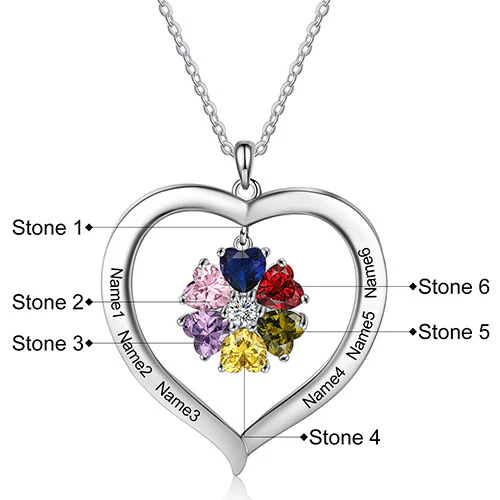 Silver Plated Engraved Heart Birthstone Open Heart Necklace - Image 7