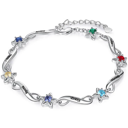 Silver Plated Engraved Infinity and Birthstone Star Bracelet - Image 7