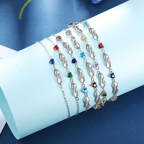 Silver Engraved Infinity and Heart Birthstone Bracelet - Image 2