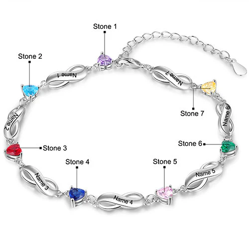 Silver Engraved Infinity and Heart Birthstone Bracelet - Image 3